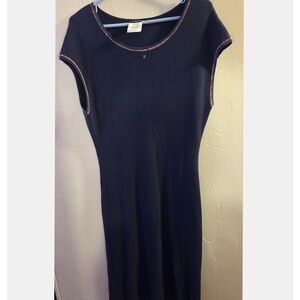 CHANEL CC Navy Blue Knit Midi Dress SIZE 40 (L)